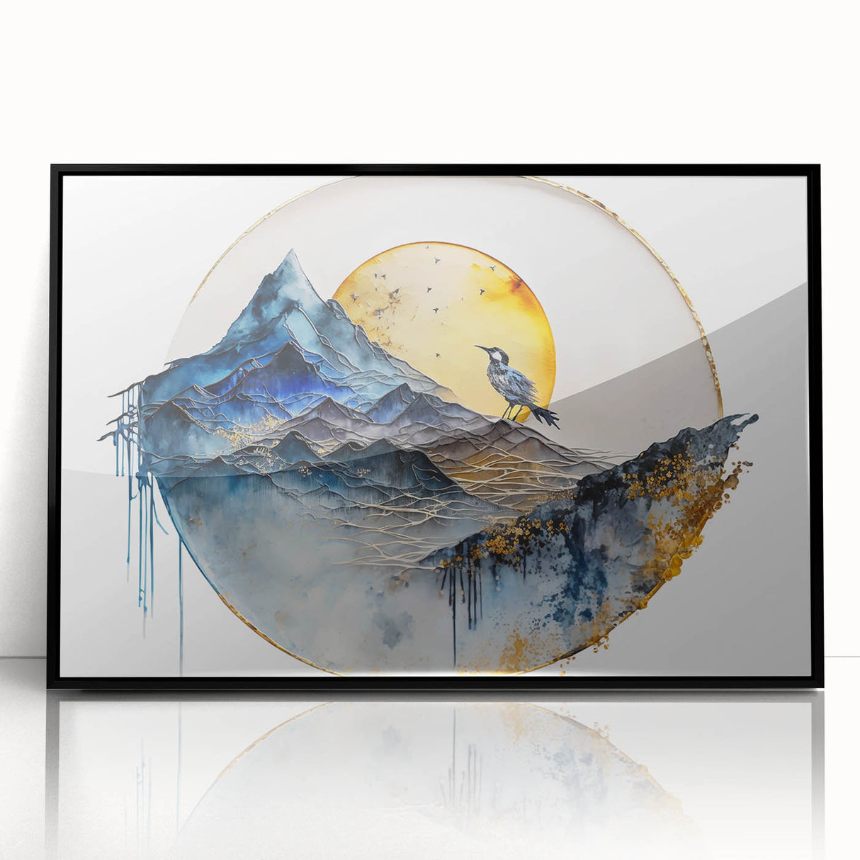 Elegant Office Wall Art - Gold & Blue Mountain Corporate Print