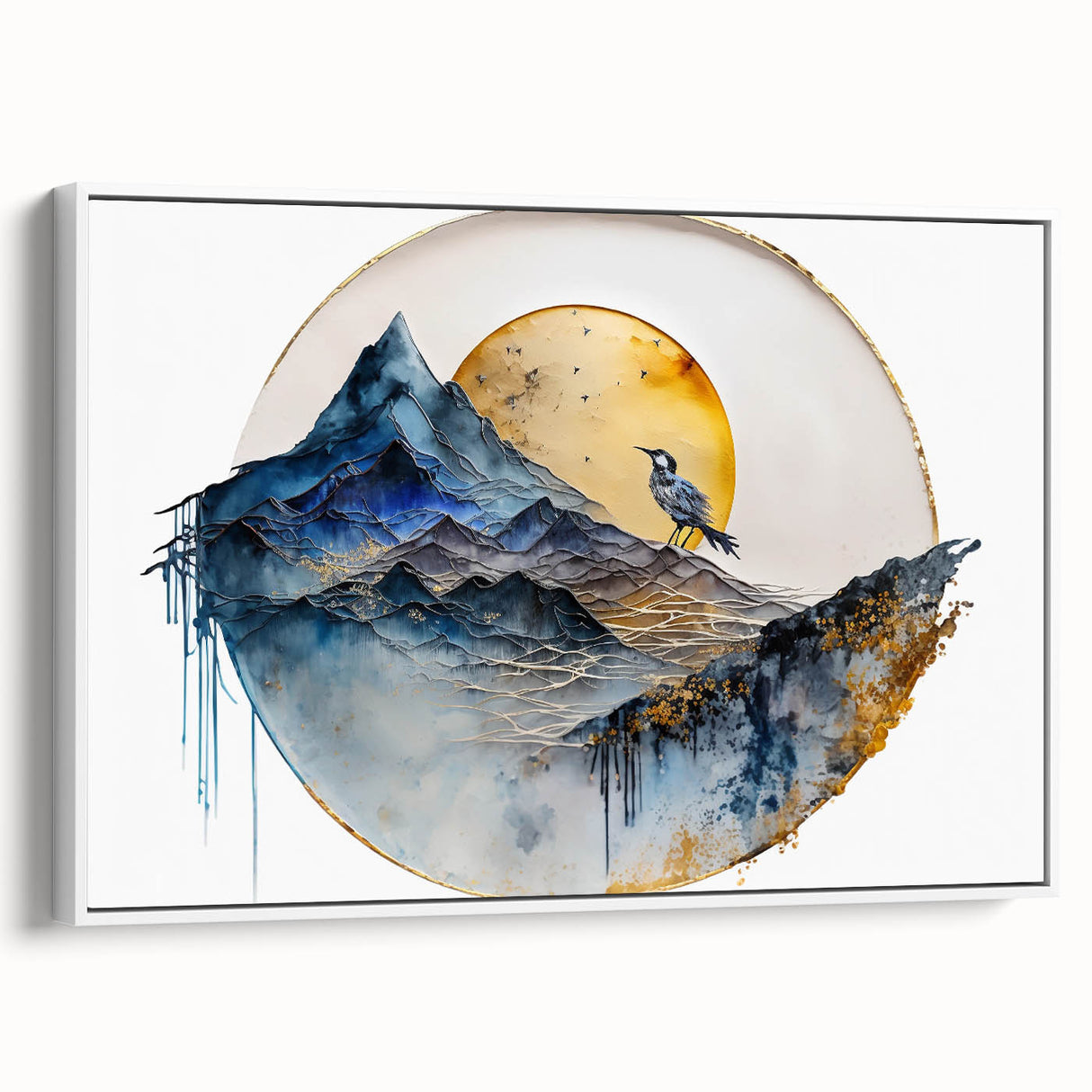 Elegant Office Wall Art - Gold & Blue Mountain Corporate Print