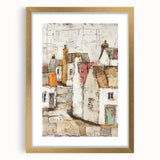 Abstract architectural wall art framed in gold, showcasing intricate geometric patterns on a white background, ideal for modern home decor.