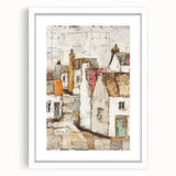 Abstract architectural wall art framed in white, showcasing geometric shapes and soft tones, perfect for modern decor. Ideal for enhancing stylish interiors.