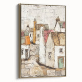 Framed abstract architecture wall art in gold tones with a sleek side view, perfect for modern home decor. Ideal for enhancing contemporary interior spaces.