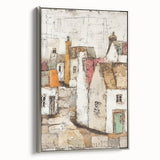 Abstract architectural wall art framed canvas in silver, showcasing intricate geometric designs and a modern aesthetic, perfect for contemporary home decor.