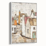 Framed abstract architecture wall art in a modern white frame, showcasing geometric shapes and lines against a minimalist background, ideal for contemporary decor.