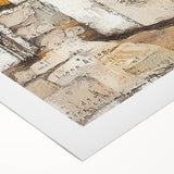 Abstract architectural wall art on rolled canvas showcasing vibrant geometric shapes in blue and orange hues, perfect for modern home decor.