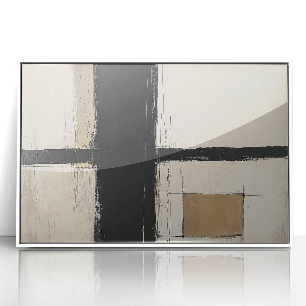 Abstract geometric framed acrylic wall art in white, showcasing a modern design with sharp angles and vibrant colors, perfect for contemporary home decor.