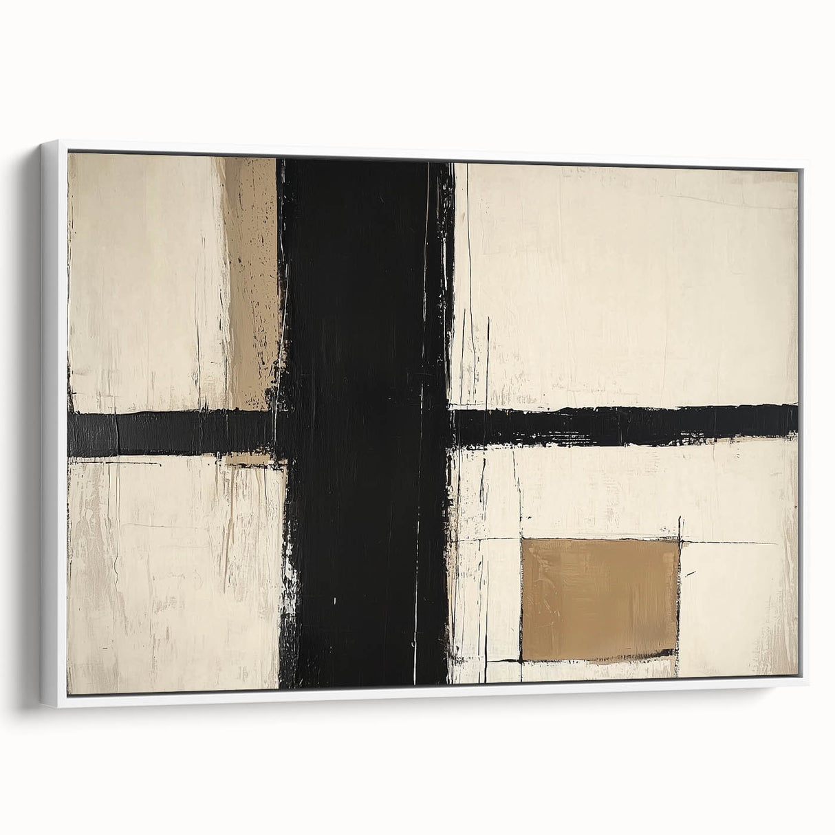 Abstract geometric framed canvas artwork showcasing a modern design with white and gray tones, highlighted by clean lines and sharp angles, perfect for contemporary decor.
