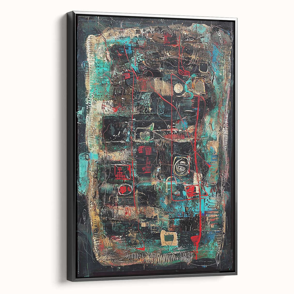 Framed black abstract splatter canvas art showcasing dynamic patterns and textures, perfect for modern home decor, enhancing artistic ambiance and style.