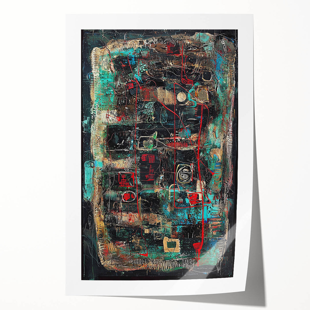 Abstract rolled print showcasing vibrant splatters of color on a textured surface, designed to enhance modern decor. Packaged securely in a cardboard tube for safe delivery.