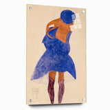 Colorful Art Deco Wall Art - Seated Woman in Blue Jacket Illustration