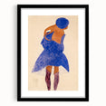 Colorful Art Deco Wall Art - Seated Woman in Blue Jacket Illustration