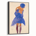 Colorful Art Deco Wall Art - Seated Woman in Blue Jacket Illustration