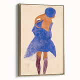 Colorful Art Deco Wall Art - Seated Woman in Blue Jacket Illustration