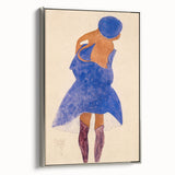 Colorful Art Deco Wall Art - Seated Woman in Blue Jacket Illustration