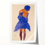 Colorful Art Deco Wall Art - Seated Woman in Blue Jacket Illustration