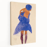Colorful Art Deco Wall Art - Seated Woman in Blue Jacket Illustration