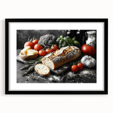 Extra large framed abstract art print featuring colorful, textured representations of various food dishes.