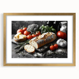 Extra large abstract art print featuring textured designs in gold and white, framed with a mat.