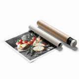 Extra large rolled print featuring an array of floral art in soft pastel shades.