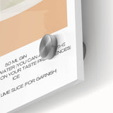 Large abstract wall art in mid-century modernist style, depicting food and drinks in vibrant colors on acrylic glass.