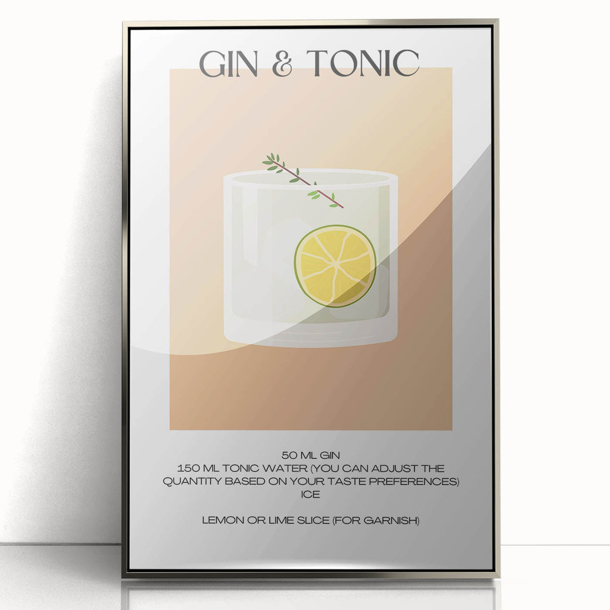 Mid-century modernist art featuring an abstract food and drink motif in silver and grey tones, acrylic framed poster.