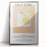 Mid-century modernist art featuring an abstract food and drink motif in silver and grey tones, acrylic framed poster.