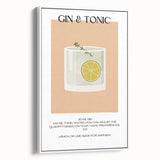 Vintage poster art of colorful cocktails on a black background, framed canvas, ideal for living room decor.