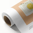 Art deco poster featuring assorted fruits and beverages in bold colors on rolled canvas, ideal for dining room decor.