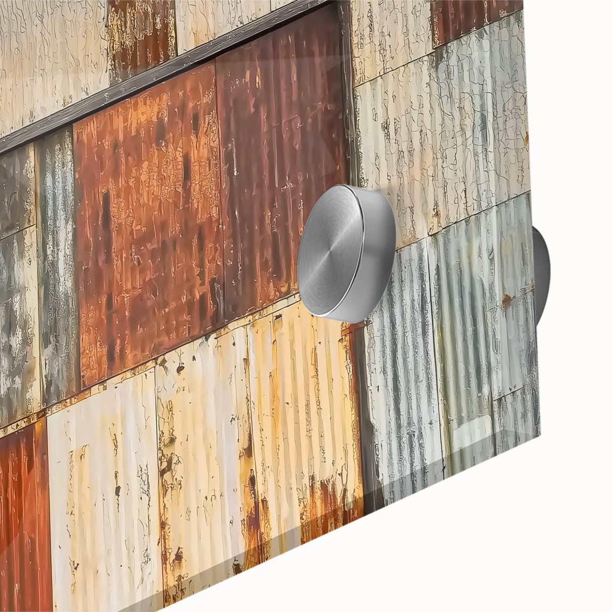 Close-up of a landscape barn acrylic glass artwork showcasing vibrant colors and intricate details, perfect for enhancing home decor with a rustic charm.