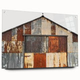 Side view of a landscape barn acrylic glass artwork displaying vibrant colors and intricate details, secured with pins for a polished finish, ideal for home decor.