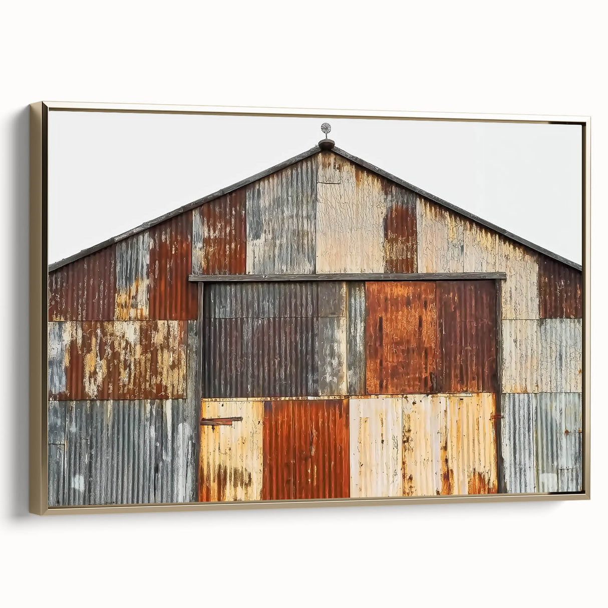 Landscape barn-themed canvas art framed in gold, showcasing rustic charm with a vibrant depiction of a barn scene, ideal for home decor enthusiasts.
