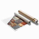 Rolled landscape barn print showcasing vibrant colors and detailed textures, elegantly packaged in a protective cardboard tube for safe shipping and display.