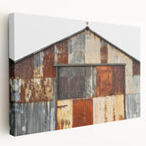 Stretched canvas artwork depicting a vibrant landscape scene featuring a rustic barn, showcasing earthy tones and intricate details for home decor enhancement.
