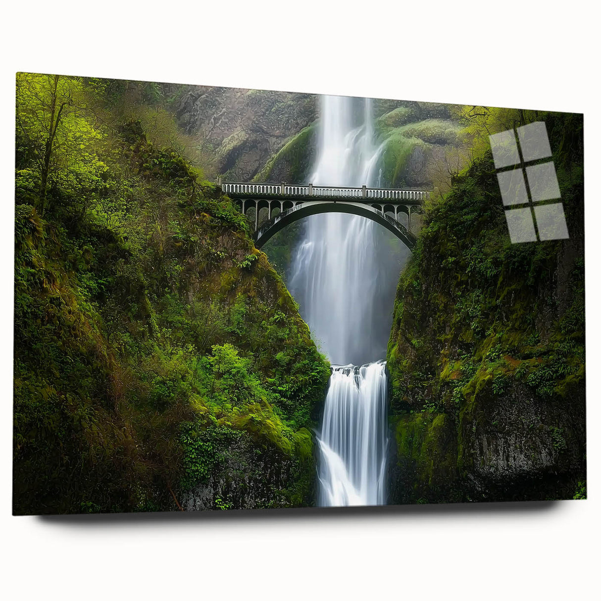 Acrylic glass landscape bridge model displayed in a side view, highlighting its sleek design without pins, suitable for modern home decor or architectural showcases.