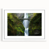 Landscape bridge frame with a white mat, showcasing a modern art piece featuring a serene bridge scene, perfect for home decor or gallery displays.