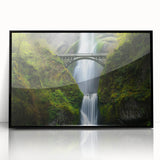 Framed acrylic artwork depicting a stunning landscape of a bridge, showcasing vibrant colors and intricate details, perfect for modern home decor or office settings.