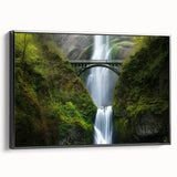 Framed canvas art depicting a side view of a modern landscape bridge, featuring a black frame and vibrant colors, perfect for contemporary home decor.