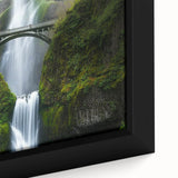 Framed canvas artwork depicting a serene landscape bridge scene, showcasing vibrant colors and intricate details, ideal for home decor and art enthusiasts.