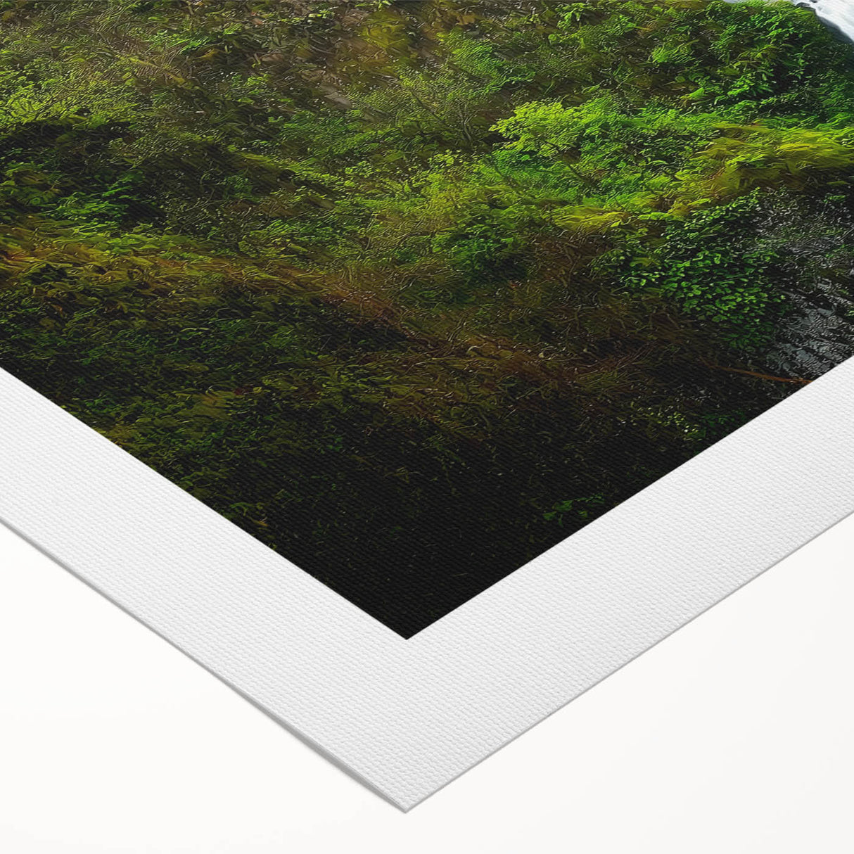 Rolled canvas showcasing a vibrant landscape bridge design, featuring rich colors and intricate details, elegantly packaged in a protective cardboard tube for art enthusiasts.