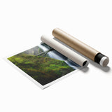 Rolled print showcasing a stunning landscape bridge design, featuring vibrant colors and intricate details, securely packaged in a protective cardboard tube.