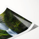 Rolled canvas print showcasing a vibrant landscape bridge design, featuring rich colors and intricate details, packaged securely in a durable tube for safe shipping.