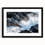 Landscape art print of canyons framed with a black mat, showcasing rich earthy tones and dramatic rock formations, ideal for modern home decor.
