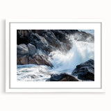 Landscape artwork featuring a canyon scene framed with a white mat, showcasing vibrant colors and intricate details, perfect for enhancing home decor and interiors.