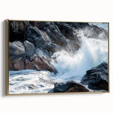 Framed canvas artwork showcasing a stunning landscape of canyons with rich gold accents, perfect for enhancing modern home decor. The piece captures the natural beauty and depth of the canyon scenery, making it an ideal choice for art enthusiasts.