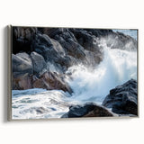 Framed landscape canvas art depicting vibrant canyons in warm hues, showcasing a silver frame and enhancing modern decor, ideal for home or office settings.