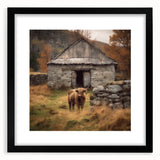 Landscape countryside wall art framed with a black mat, showcasing vibrant green fields and a serene blue sky, perfect for enhancing home decor aesthetics.
