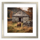 Landscape wall art featuring a serene countryside scene, framed in a silver mat, showcasing vibrant colors and intricate details, perfect for home decor enhancement.