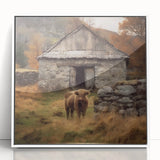 Framed acrylic wall art showcasing a serene countryside landscape with vibrant greens and soft blues, designed to enhance interior decor in a modern setting.