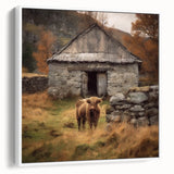 Framed landscape wall art depicting a serene countryside scene with rolling hills and soft clouds, featuring a white frame that enhances its aesthetic appeal.