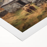 Landscape wall art canvas print depicting a serene countryside scene with rolling hills, vibrant green fields, and a bright blue sky, perfect for home decor.