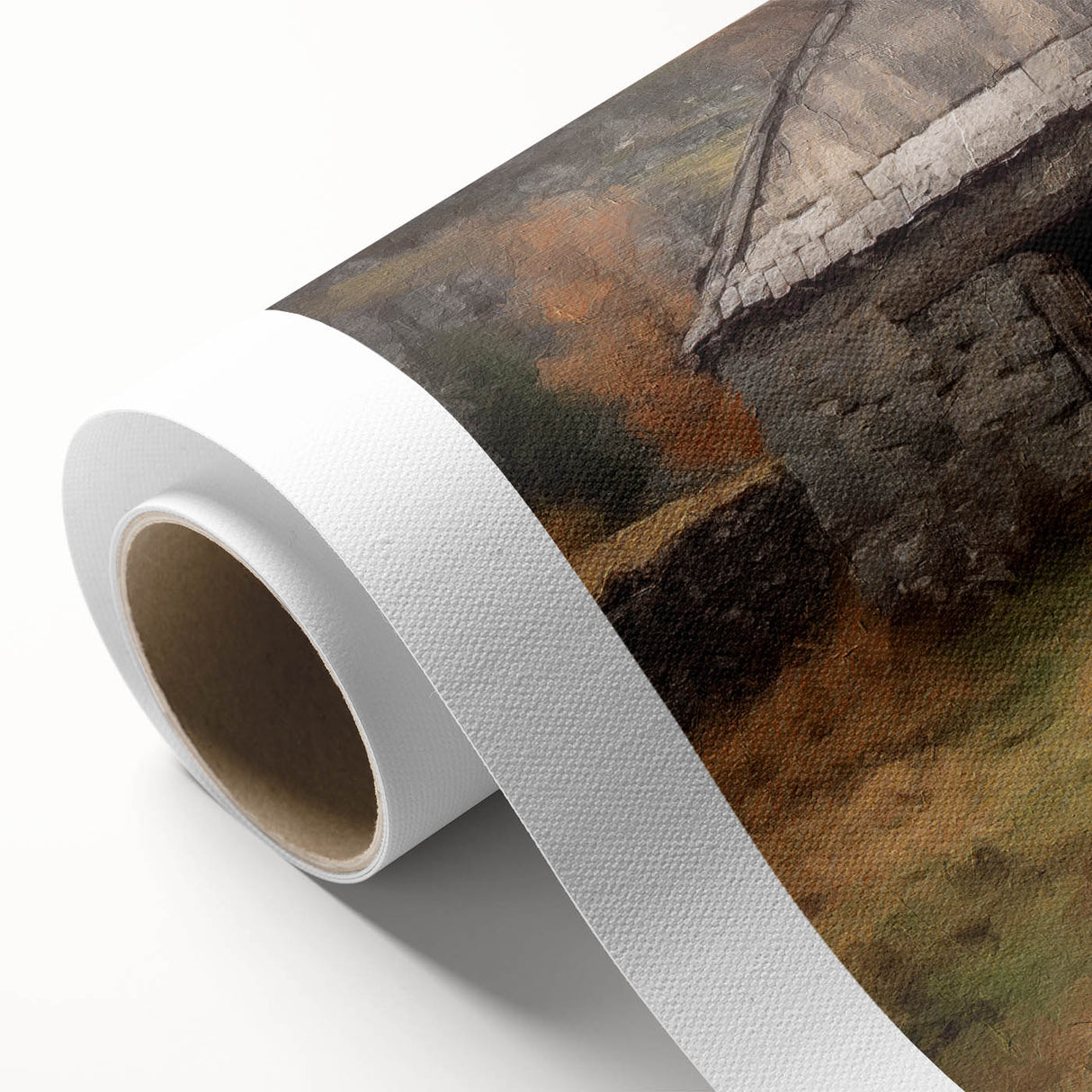 Landscape wall art showcasing a serene countryside scene with rolling hills and vibrant greenery, printed on high-quality rolled canvas for home decor elegance.
